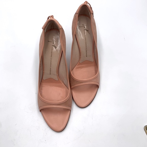 Auth NWT Giuseppe Zanotti TAK 90 Sandolo Peach Peep Toe Suede 4" Heels US 7.5B - Picture 3 of 16